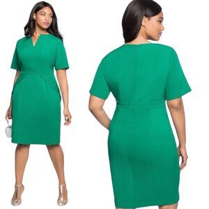 Eloquii Kelly V-Neck Green Peplum Sheath Dress Plus | Size 24